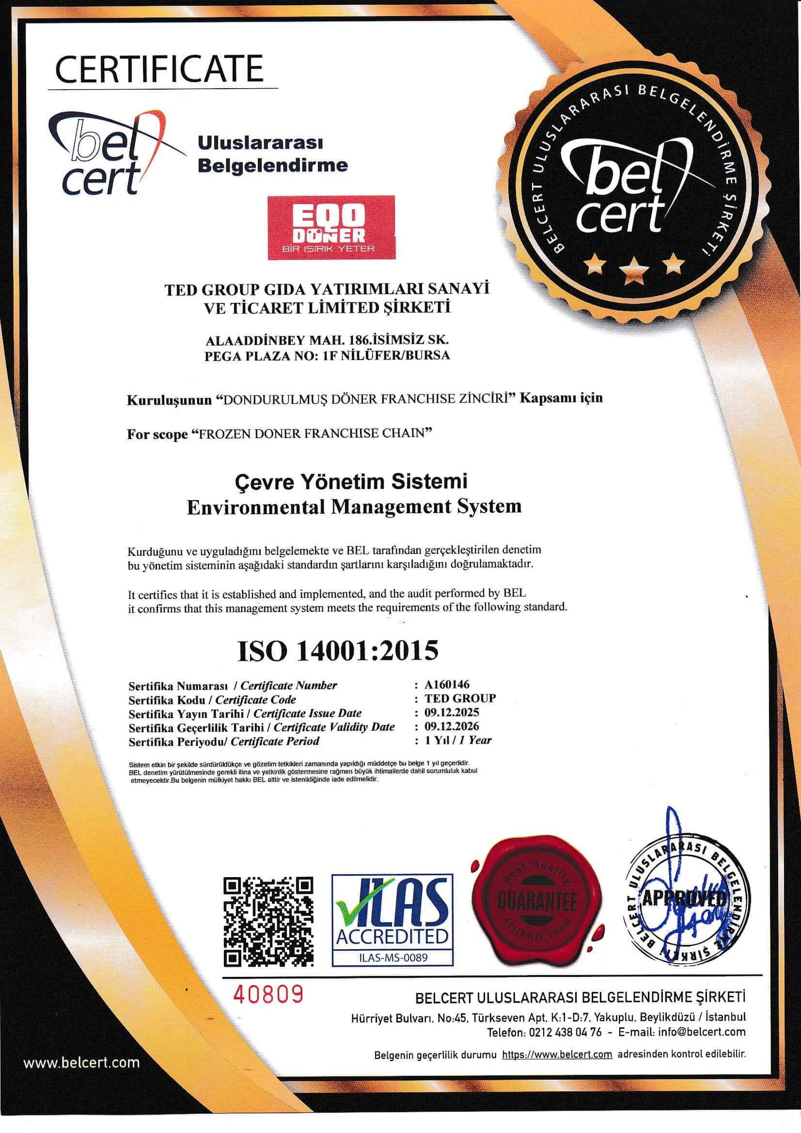 EQO Döner Kalite Belgesi
